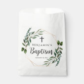 Sachets En Papier Aquarelle Verdure Croix d'or Baptême Favoriser les (Devant)