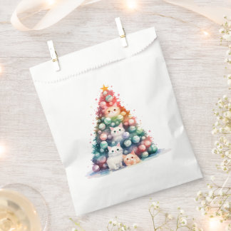 Sachets En Papier Arbre de Noël Coloré avec Chats Mignons