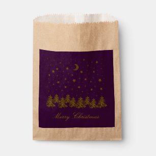Sachets En Papier Arbre de Noël en or brillant, lune, étoiles sur vi