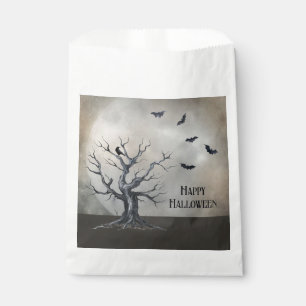 Sachets En Papier Arbre d'Halloween éffrayant avec corbeau et chauve