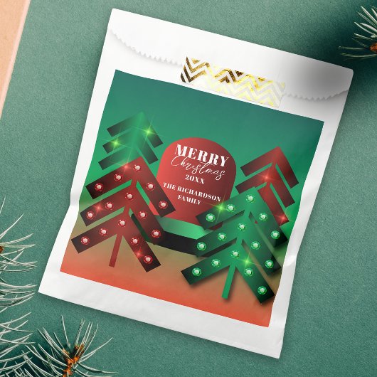 Sachets En Papier Arbres de Noël modernes, rouges et verts