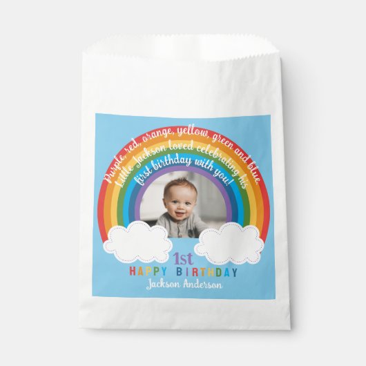 Sachets En Papier Arche arc-en-ciel sur les nuages Premier anniversa (Devant)