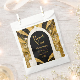 Sachets En Papier Arche Art déco Noir & Or Mariage Merci