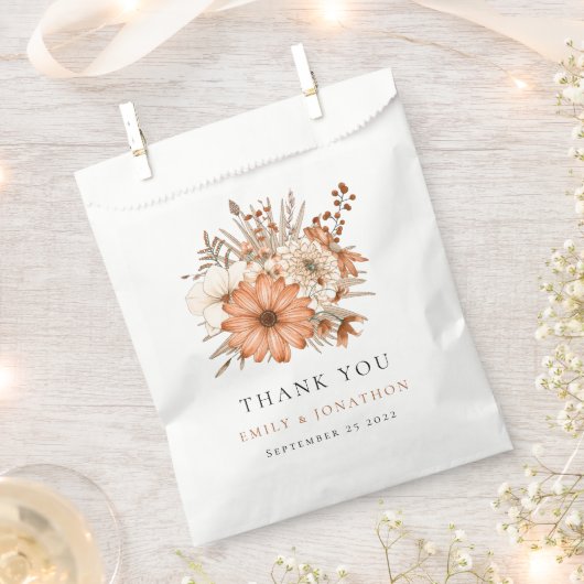 Sachets En Papier Automne Florals Nouveaux mariés Noms Date Mariage (Coupé)