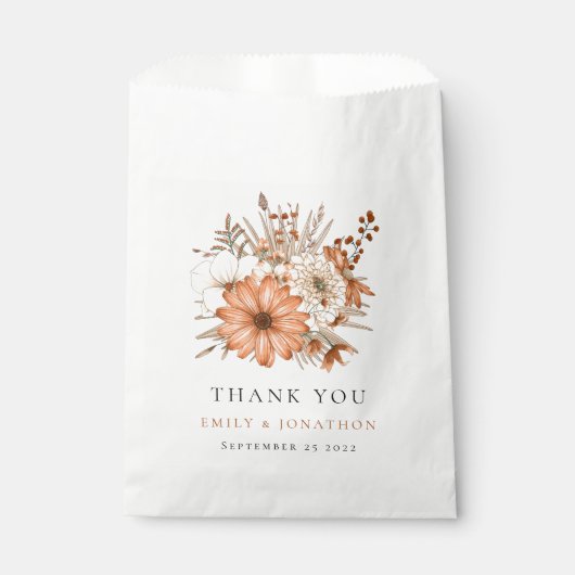 Sachets En Papier Automne Florals Nouveaux mariés Noms Date Mariage (Devant)