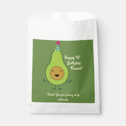 Sachets En Papier Avocado Cute 1er Anniversaire Fête Favoriser les s (Devant)