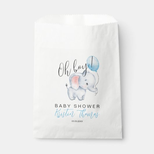 Sachets En Papier Baby Elephant & Baby shower Bleu Balloon (Devant)