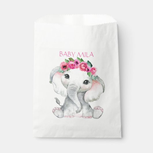 Sachets En Papier Baby elephant floral pink (Devant)