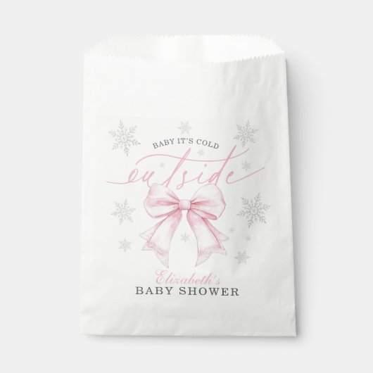 Sachets En Papier Baby It’s Cold Outside Pink Bow Winter Baby Shower (Devant)