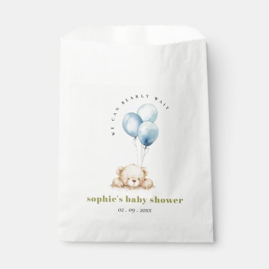 Sachets En Papier Baby shower à ballon d'attente bleu minimal (Devant)
