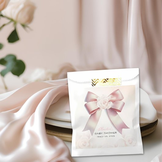 Sachets En Papier Baby shower à fleurs de Bow rose