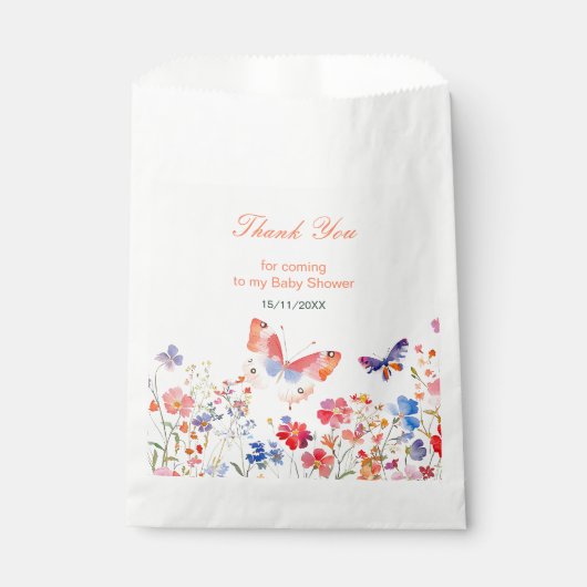 Sachets En Papier Baby shower à papillons floraux d'été (Devant)