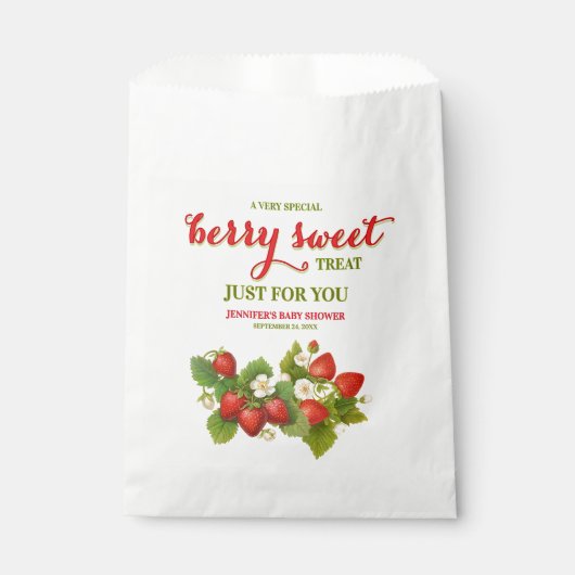 Sachets En Papier Baby shower à thème Berry Sweet Strawberry (Devant)
