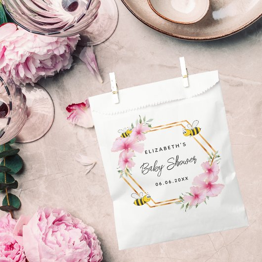 Sachets En Papier Baby shower abeilles fleurs roses