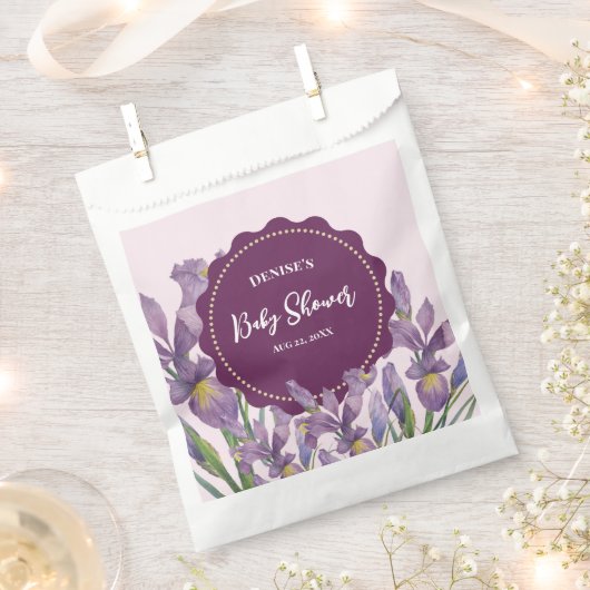 Sachets En Papier Baby shower Aquarelle Purple Irises Botanique (Coupé)
