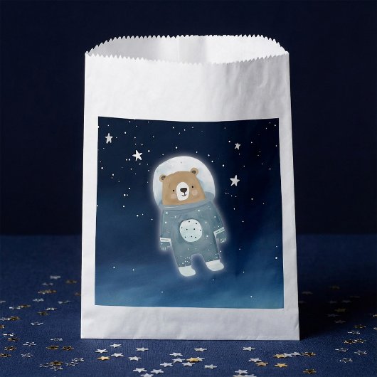 Sachets En Papier Baby shower astronaute de l'Ours de l'espace bleu