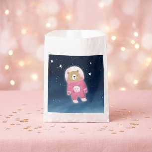Sachets En Papier Baby shower astronaute de l'ours spatial rose