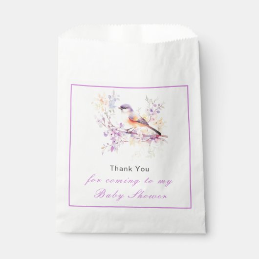 Sachets En Papier Baby shower aux oiseaux mignons de printemps (Devant)