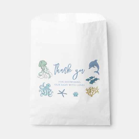 Sachets En Papier Baby shower bleu animal (Devant)