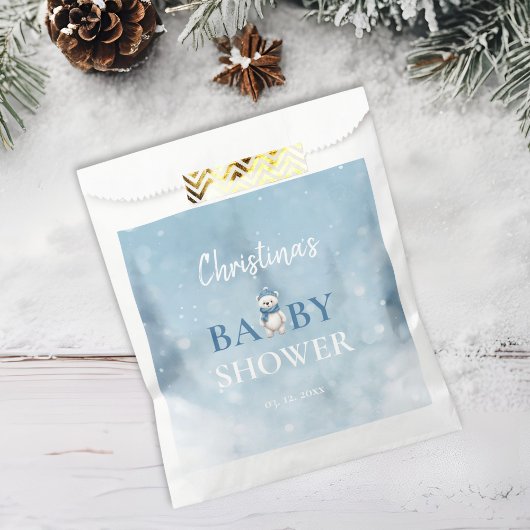 Sachets En Papier Baby shower Bleu de l'ours d'hiver