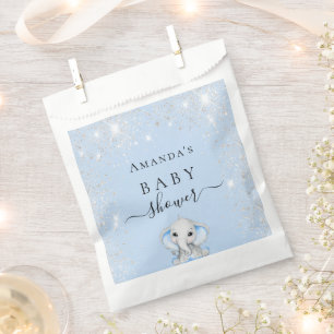 Sachets En Papier Baby shower bleu éléphant garçon Argent