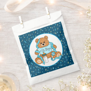 Sachets En Papier Baby shower Bleu Oh Garçon Teddy Ours