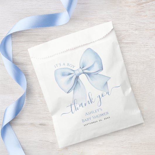Sachets En Papier Baby Shower Blue Bow It's a Boy Thank You