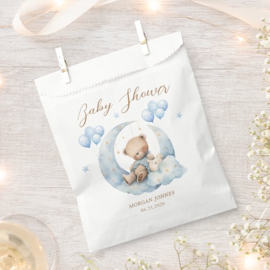 Sachets En Papier Baby shower Blue Teddy Bear Stars (Coupé)