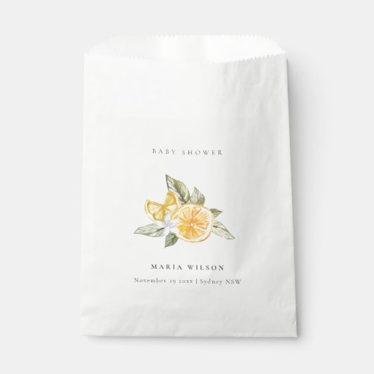 Sachets En Papier Baby shower botanique à feuilles de citron minimal (Devant)