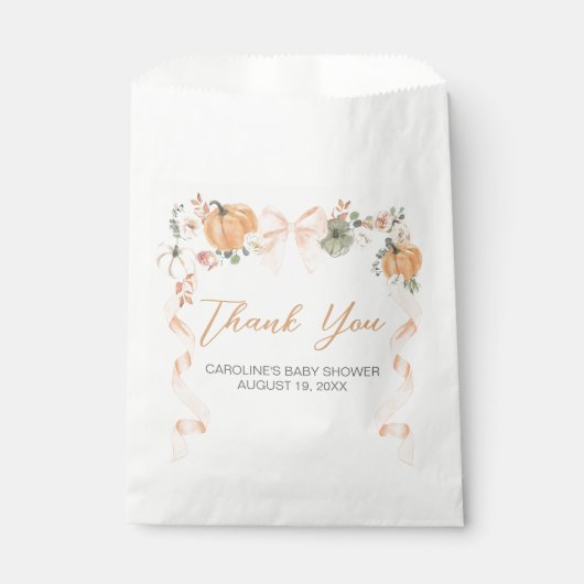 Sachets En Papier Baby shower Citrouille Orange Bow (Devant)