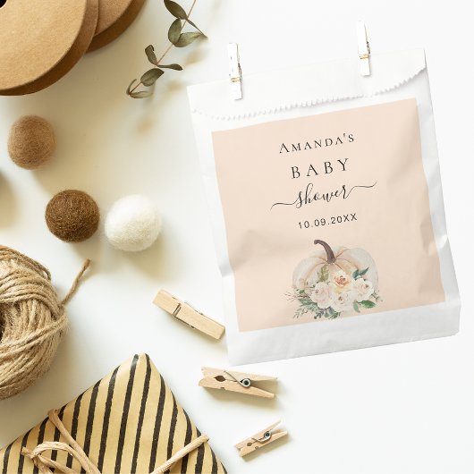 Sachets En Papier Baby shower citrouille rose or crème brush