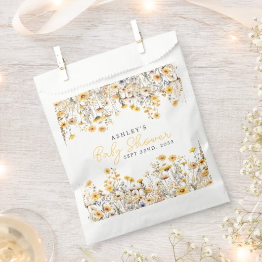 Sachets En Papier Baby shower d'aquarelle Boho Fleur sauvage jaune (Coupé)