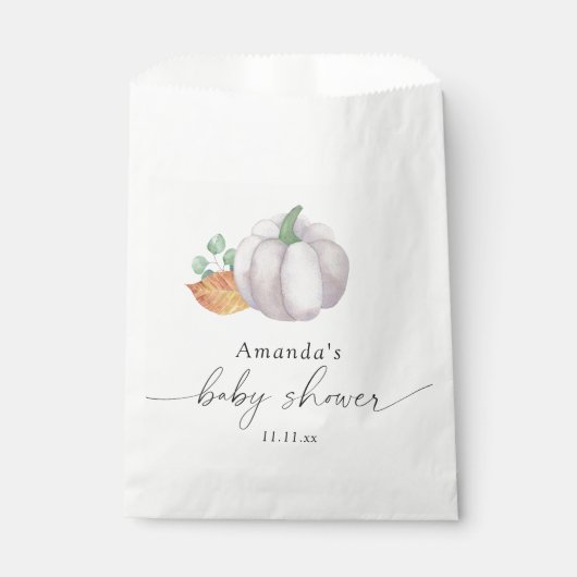 Sachets En Papier Baby shower d'automne citrouille blanc (Devant)