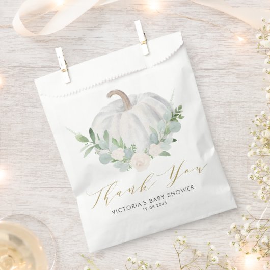 Sachets En Papier Baby shower d'automne Citrouille blanc aquarelle (Coupé)