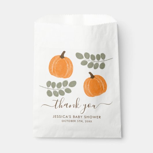 Sachets En Papier Baby shower d'automne Citrouille mignon Eucalyptus (Devant)