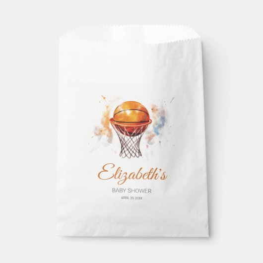 Sachets En Papier Baby shower de basket-ball aquarelle (Devant)