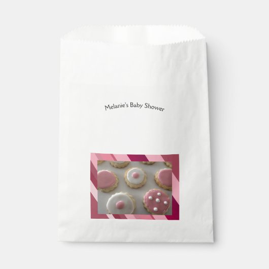Sachets En Papier Baby shower de biscuits roses et blancs (Devant)