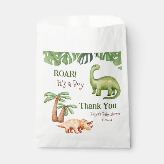 Sachets En Papier Baby shower de dinosaure tropical (Devant)
