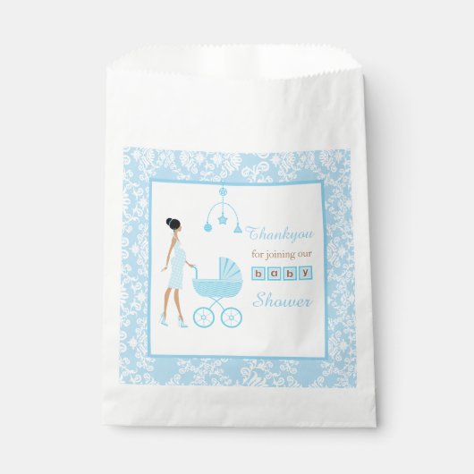 Sachets En Papier Baby shower de femme afro-américaine Blue Damask (Devant)