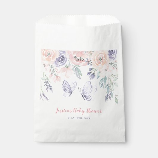 Sachets En Papier Baby shower de fille papillon rose violet (Devant)