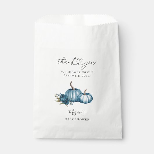 Sachets En Papier Baby shower de fleurs bleu citrouille (Devant)