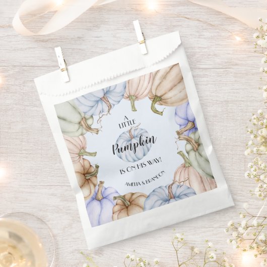 Sachets En Papier Baby shower de garçon bleu Citrouille Pastel (Coupé)