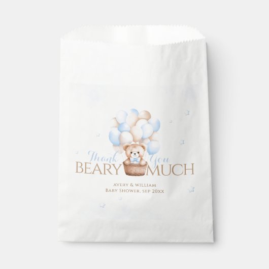 Sachets En Papier Baby shower de garçon Bleu Ours Teddy (Devant)