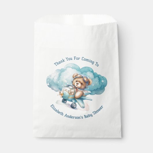 Sachets En Papier Baby shower de garçon d'avion Teddy Bear (Devant)