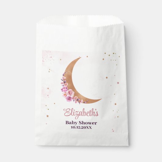 Sachets En Papier Baby shower de la lune d'or (Devant)