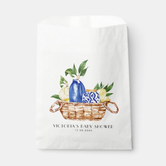 Sachets En Papier Baby shower de panier méditerranéen aquarelle (Devant)