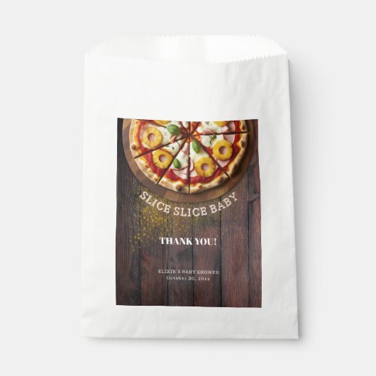 Sachets En Papier Baby shower de pizza en tranches rustiques (Devant)