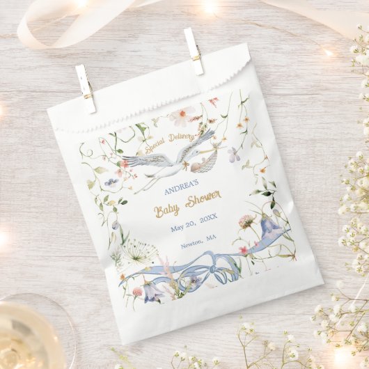 Sachets En Papier Baby shower de ruban Fleur sauvage Stork (Coupé)