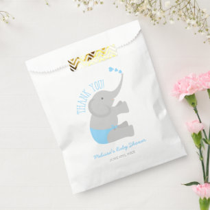 Sachets En Papier Baby shower d'éléphant gris bleu doux
