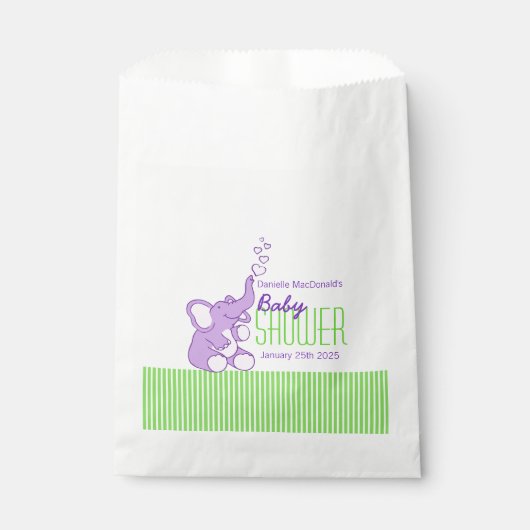 Sachets En Papier Baby shower d'éléphant violet personnalisé sac de (Devant)